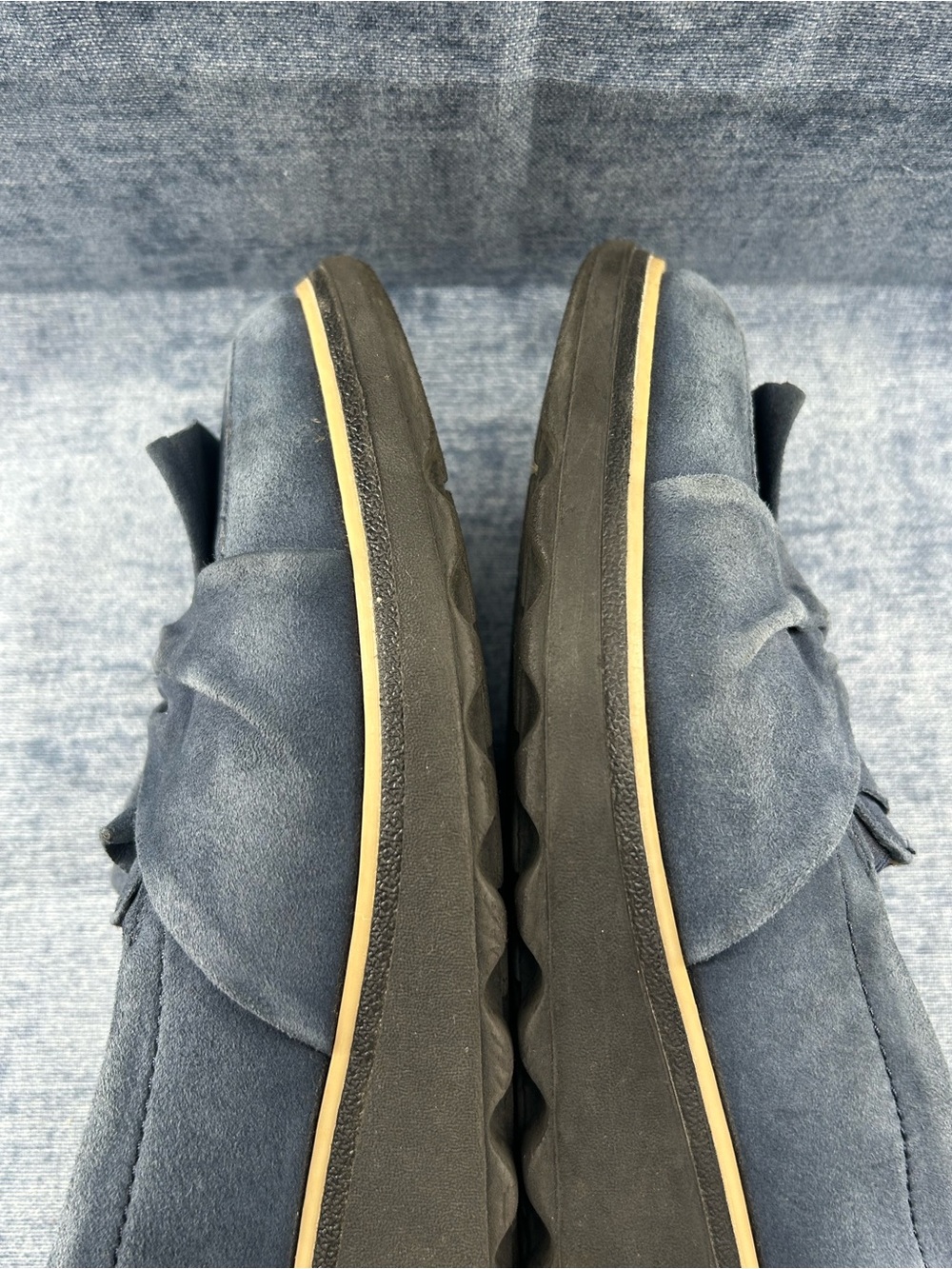 Clarks collection wedge loafers suede bow slip on navy blue sz 9M preppy chic - Picture 9 of 15